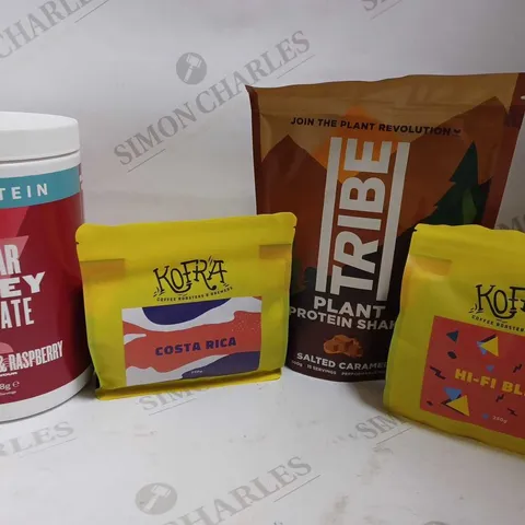 BOX OF APPROX 10 ITEMS TO INCLUDE CLEAR WHEY ISOLATE, KOFRA COFFEE, TRIBE PLANT PROTEIN SHAKE