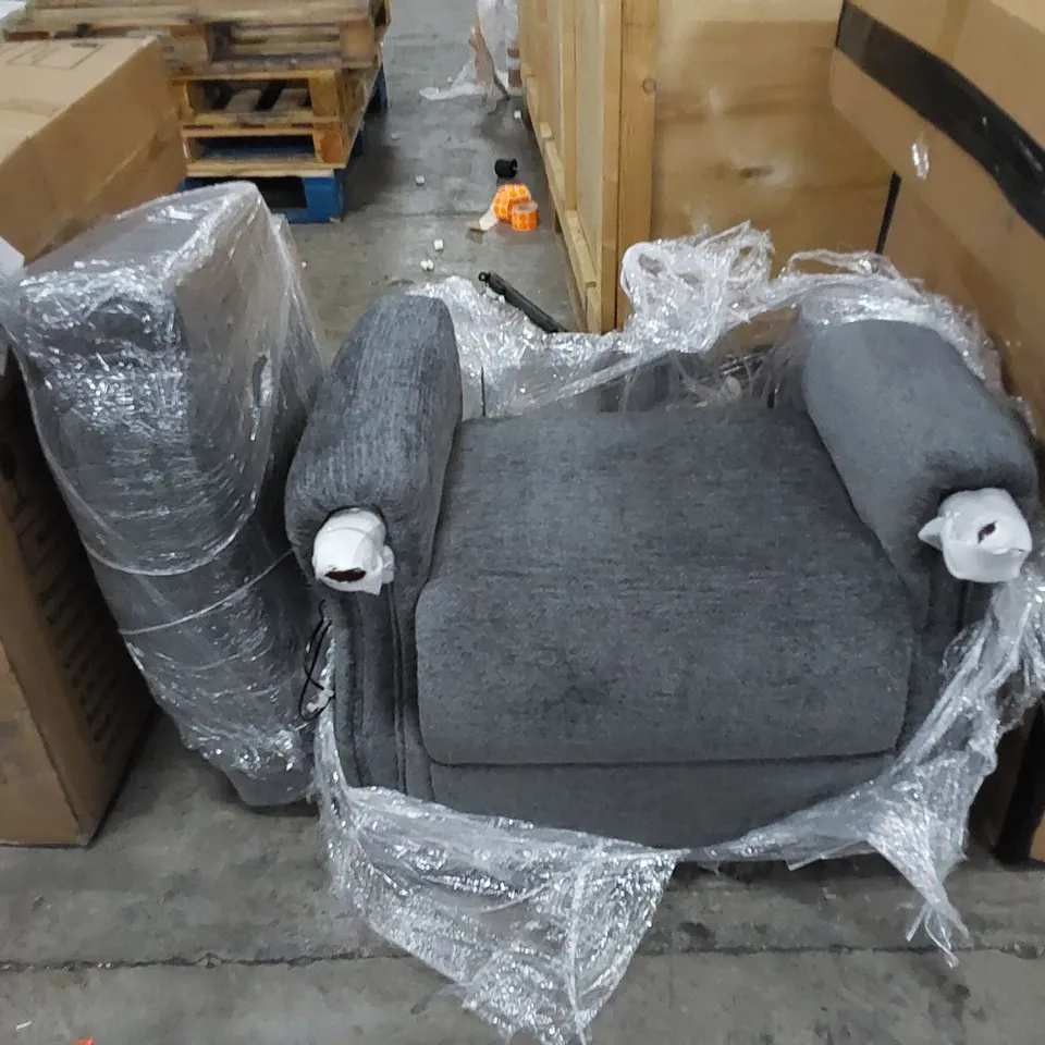 DESIGNER ELECTRIC RECLINER EASY CHAIR UPHOLSTERED IN GREY FABRIC (2 PARTS)