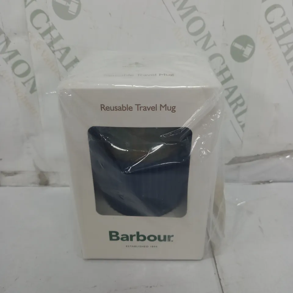 BARBOUR REUSABLE TRAVEL MUG IN GREEN TARTAN