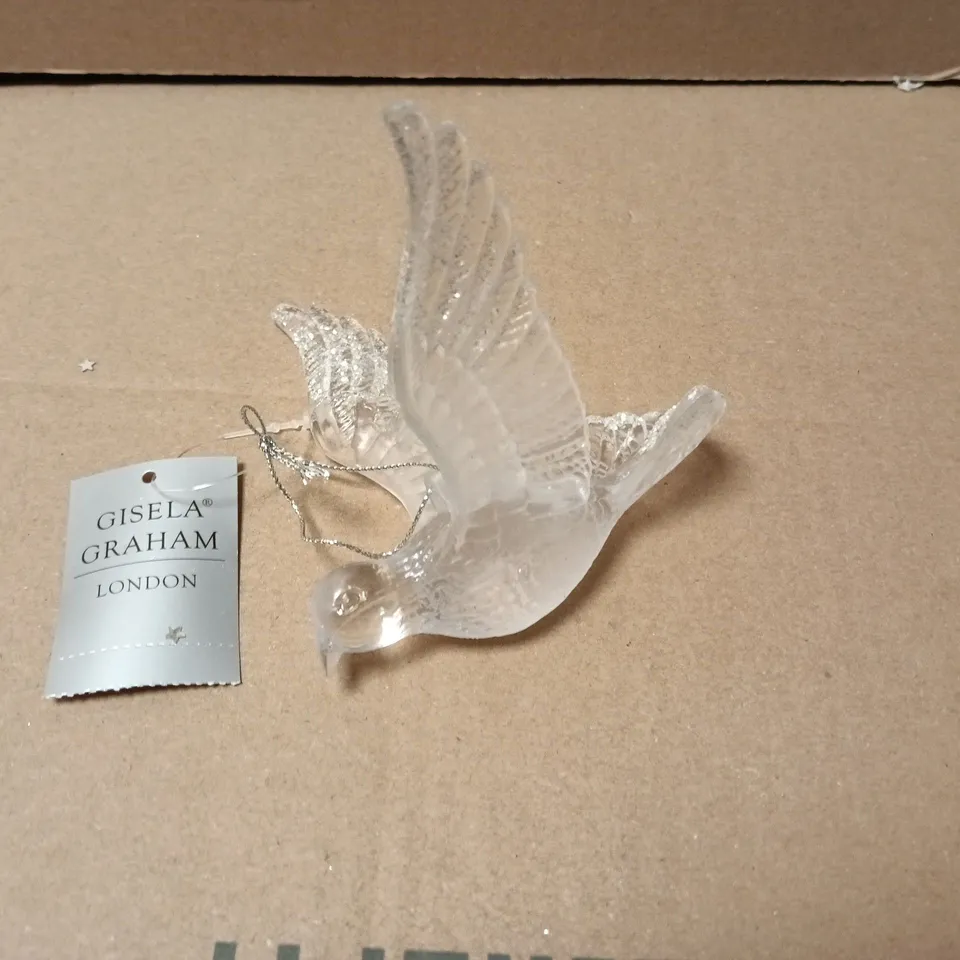 LOT OF 12 AS NEW GISELLA GRAHAM CLEAR DOVE THEMED HANGING TREE DECORATIONS