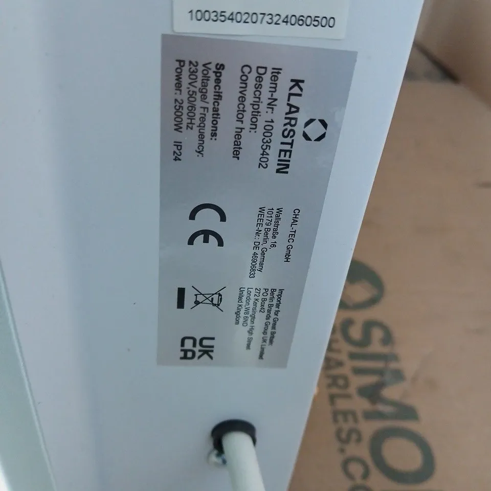 KLARSTEIN CONVECTOR HEATER - 2500W, 230V, WHITE