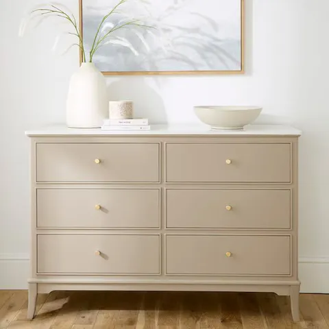 BOXED LOUISE 6 DRAWER STONE SURFACE CHEST- CASHMERE