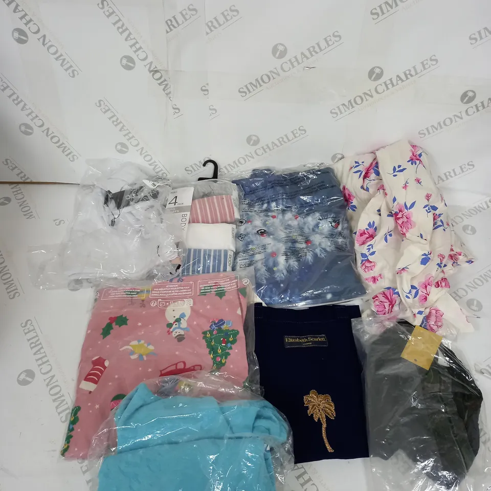LARGE BOX OF ASSORTED CLOTHING ITEMS IN VARIOUS COLOURS AND SIZES INCLUDING TROUSERS , TOPS AND JUMPERS 
