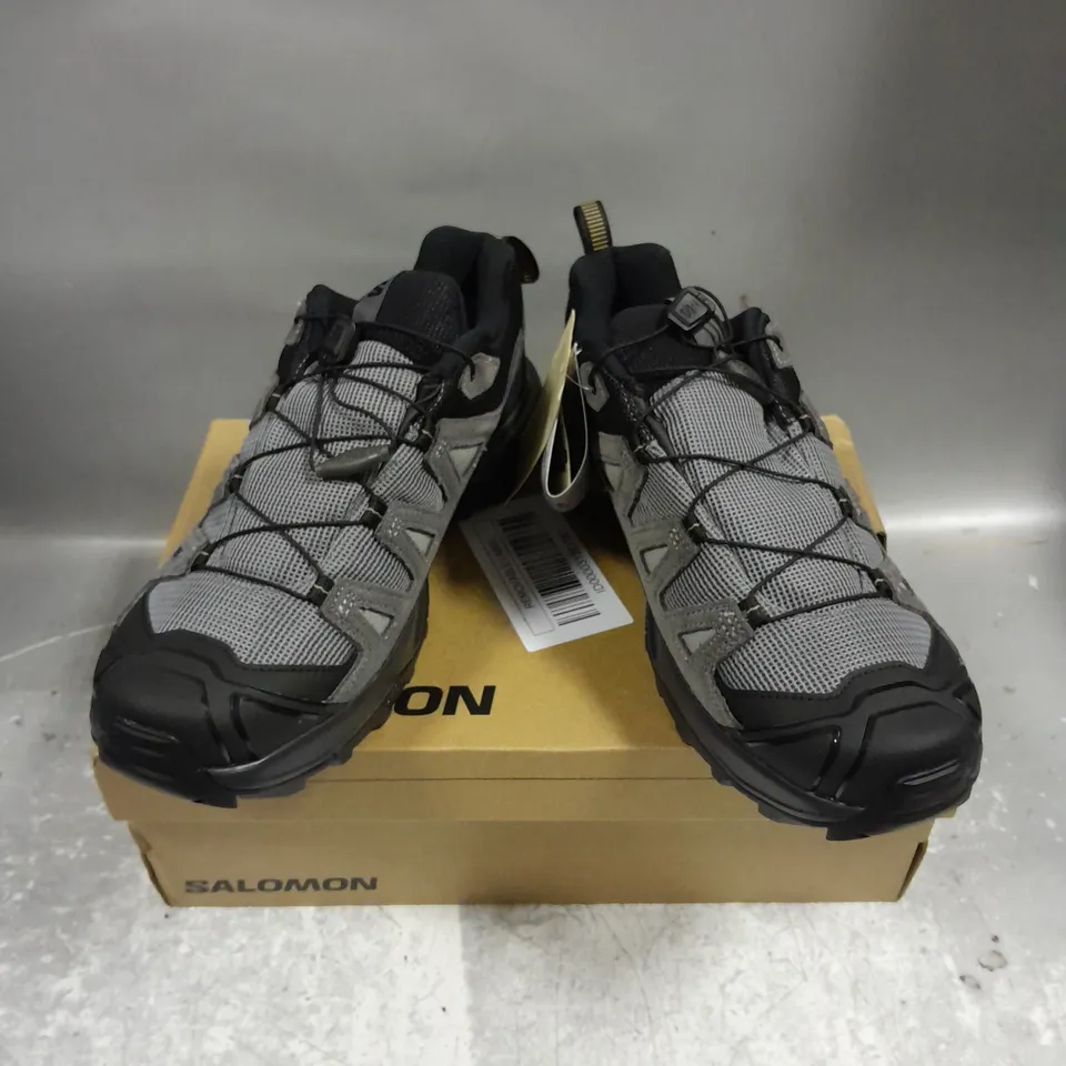 BOXED PAIR OF SALOMON X ULTRA 360 LTR GTX OUTDOOR TRAINERS IN SHARKSKIN/CASTLEROCK/KELP SIZE MENS UK 9