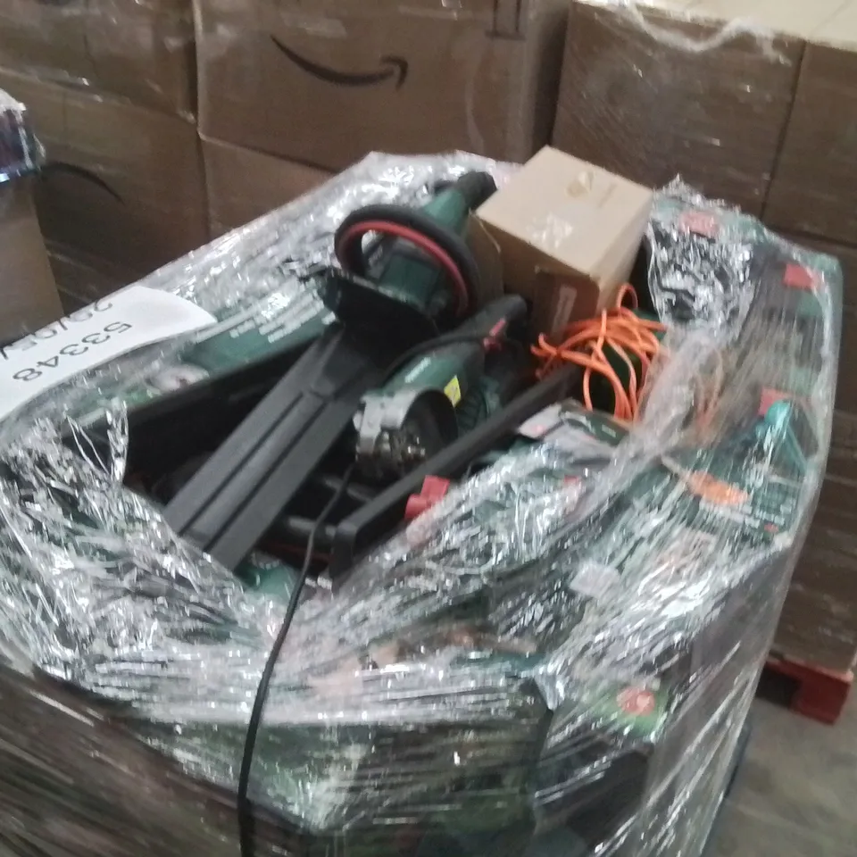 PALLET CONTAINING A LARGE QUANTITY OF POWER TOOLS ITEMS TO INCLUDE;PARKSIDE ROBOT LAWN MOWER,PARKSIDE ANGLE GRINDER,ELECTRIC LAWNMOWER,CORDLESS CHAINSAW