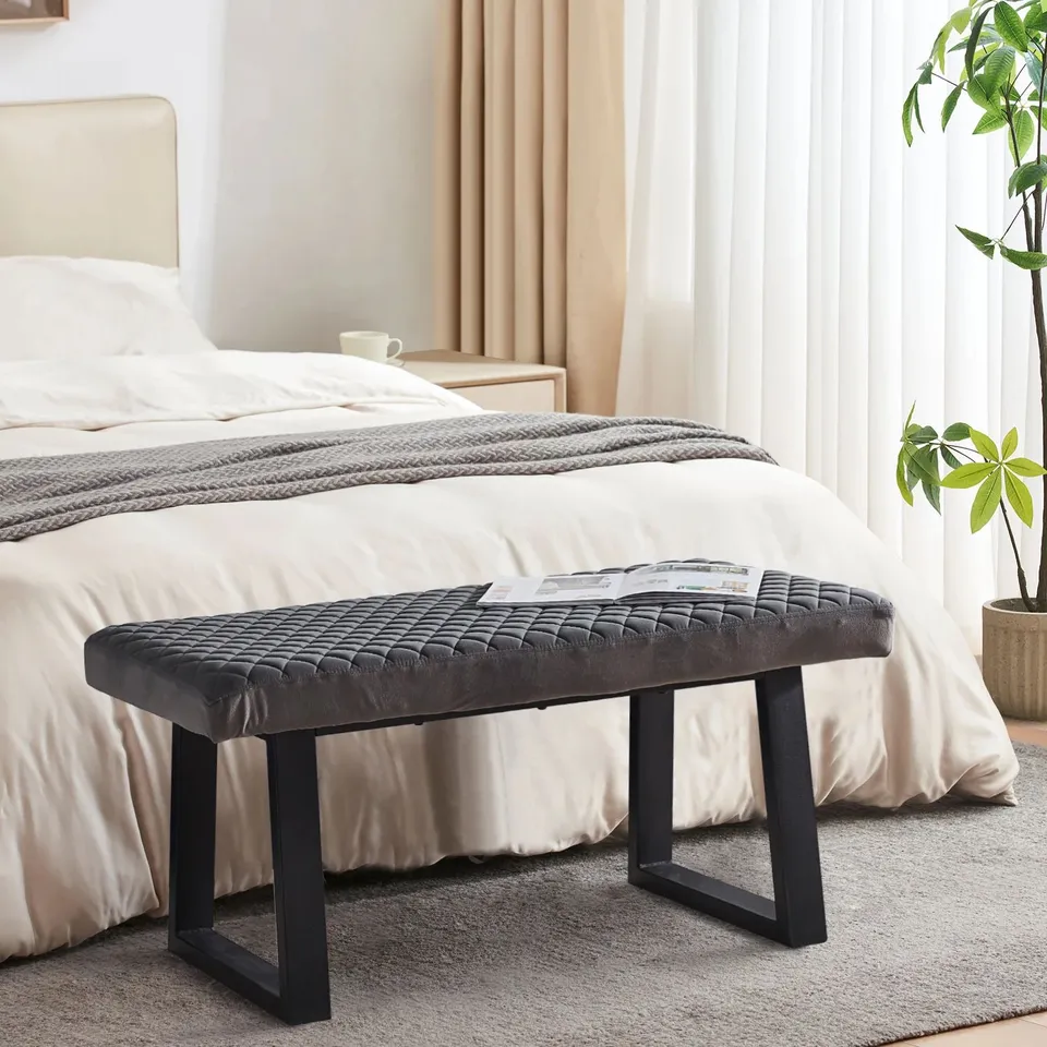 BOXED WREN DINING BENCH END-OF-BED BENCH [GREY VELVET]