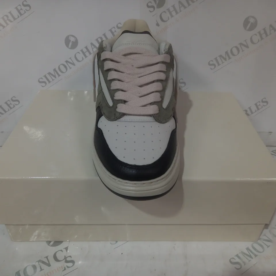 BOXED PAIR OF REPRESENT SHOES IN OLIVE/WHITE/BLACK UK SIZE 9