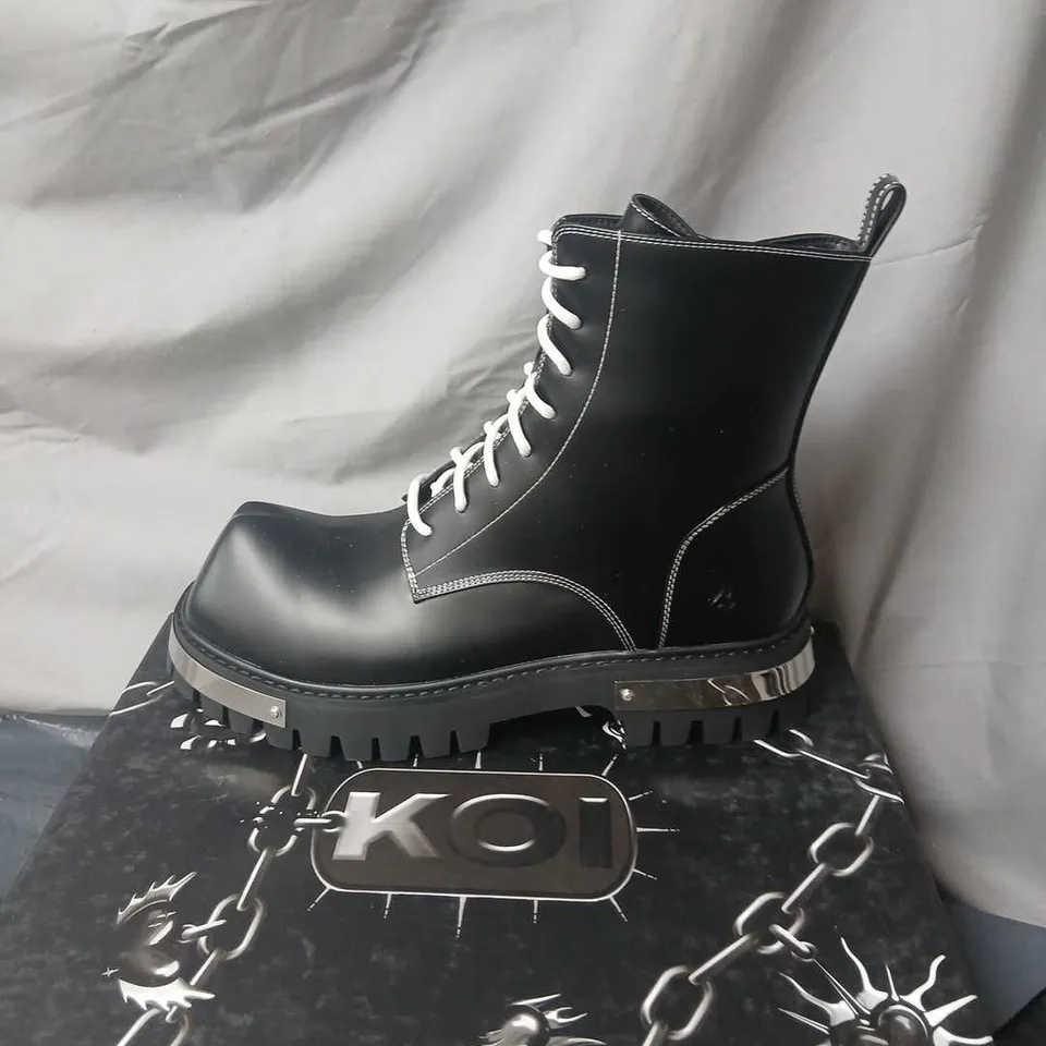 KOI BLACK LEATHER COMBAT BOOTS, UK 9 (US 10, EU 43)