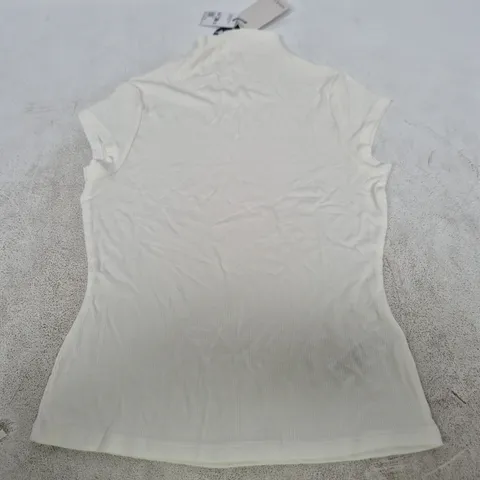 NOBODY'S CHILD GROWN-ON NECK RIB CAP SLEEVE TOP – WHITE, UK 10 (EU 38 / USA 6)