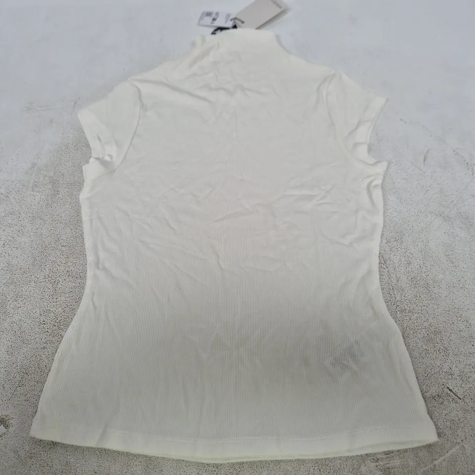 NOBODY'S CHILD GROWN-ON NECK RIB CAP SLEEVE TOP – WHITE, UK 10 (EU 38 / USA 6)