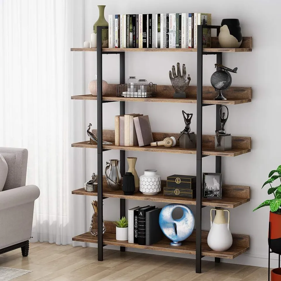 BOXED TRIBESIGNS INDUSTRIAL BOOKCASE 5 TIER LADDER SHELF STORAGE (1 BOX)