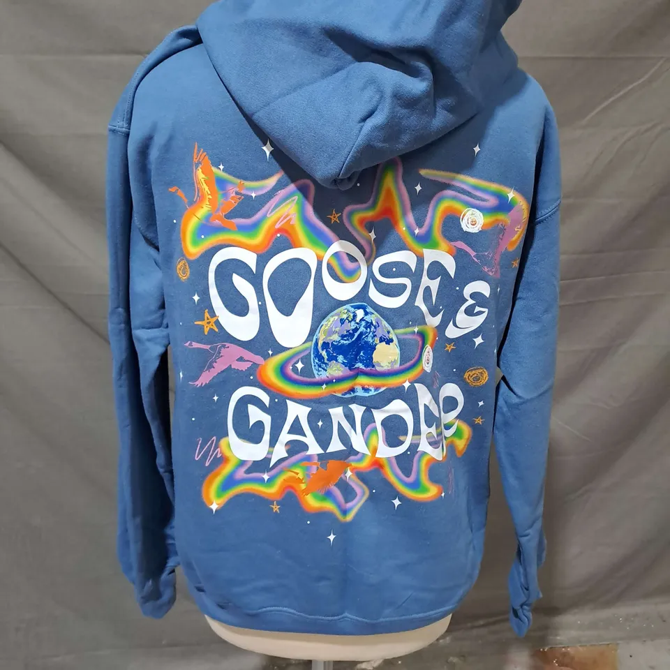 GOOSE & GANDER PRINTED HOODIE IN BLUE SIZE S