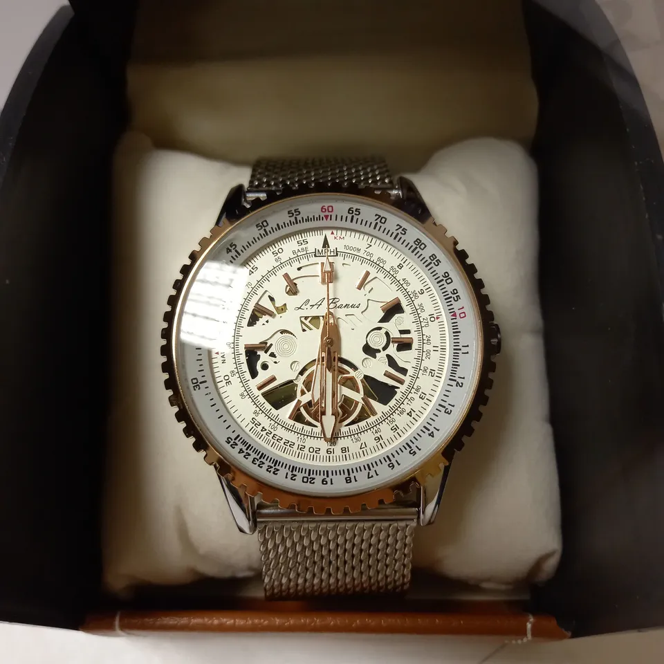 LA BANUS PART SKELETON DIAL MESH STRAP WRISTWATCH 