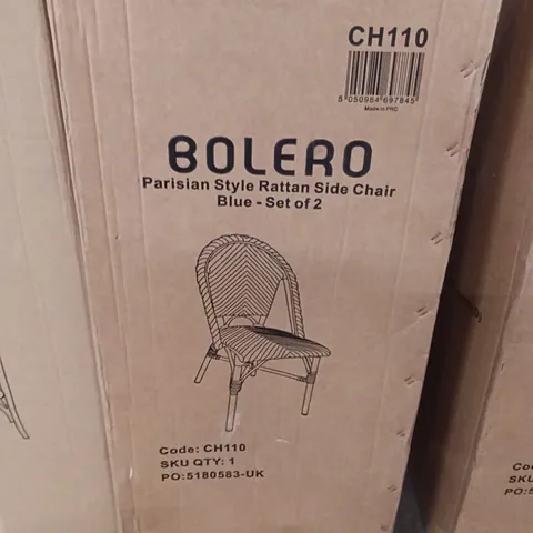 BOXED BOLERO PARISIAN STYLE RATTAN SIDE CHAIR - BLUE - SET OF 2