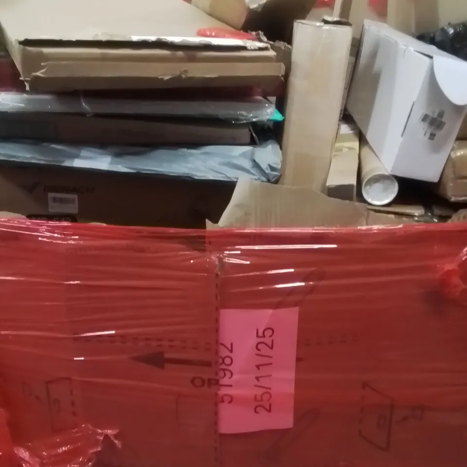 PALLET OF ASSORTED HOUSEHOLD GOODS AND PRODUCTS TO INCLUDE; PULL UP BARS , CHRISTMAS TREES,  ETC 