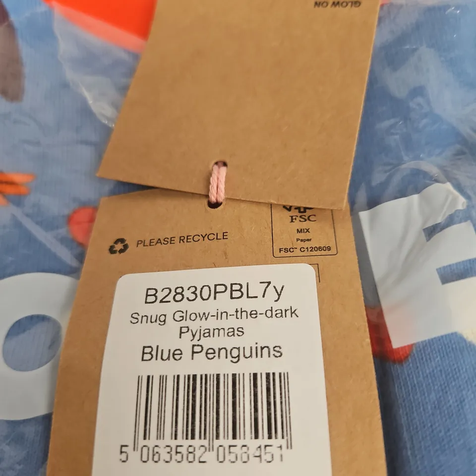 MINI BODEN GLOW-IN-THE-DARK PYJAMAS – BLUE PENGUINS, SIZE 7Y