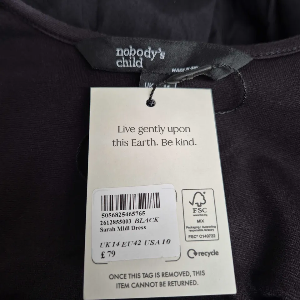 NOBODY'S CHILD SARAH MIDI DRESS – BLACK, UK 14 (EU 42, US 10)