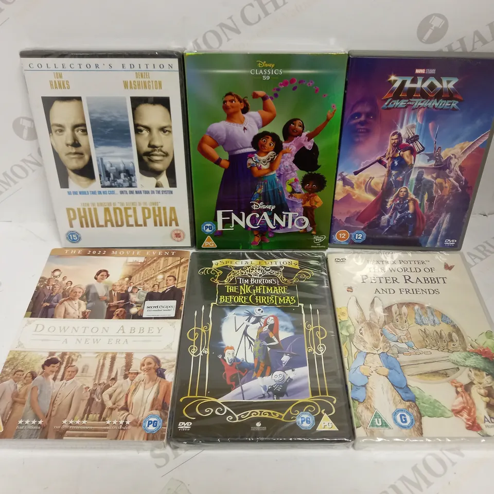 LOT OF APPROXIMATELY 19 ASSORTED DVDS, TO INCLUDE ENCANTO, THOR, THE NIGHTMARE BEFORE CHRISTMAS, ETC