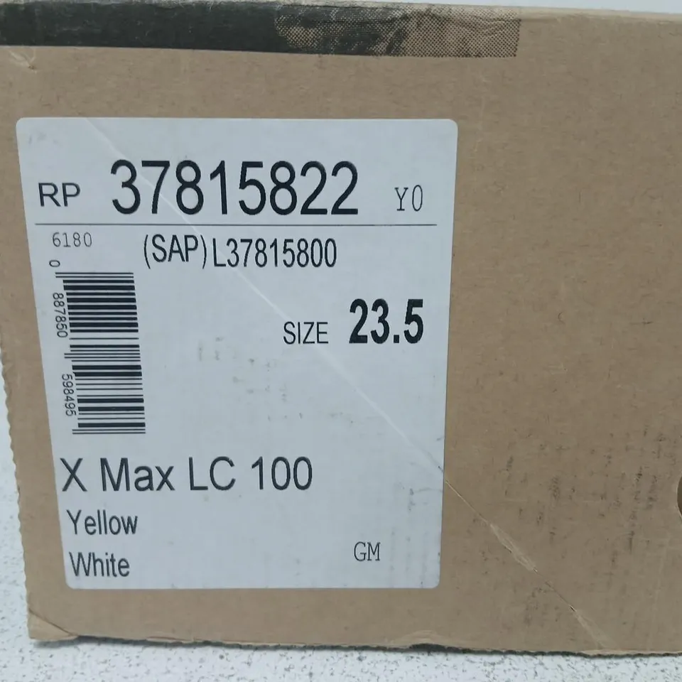 SALOMON X MAX LC 100 SKI BOOTS – SIZE 23.5 (WHITE WITH YELLOW)