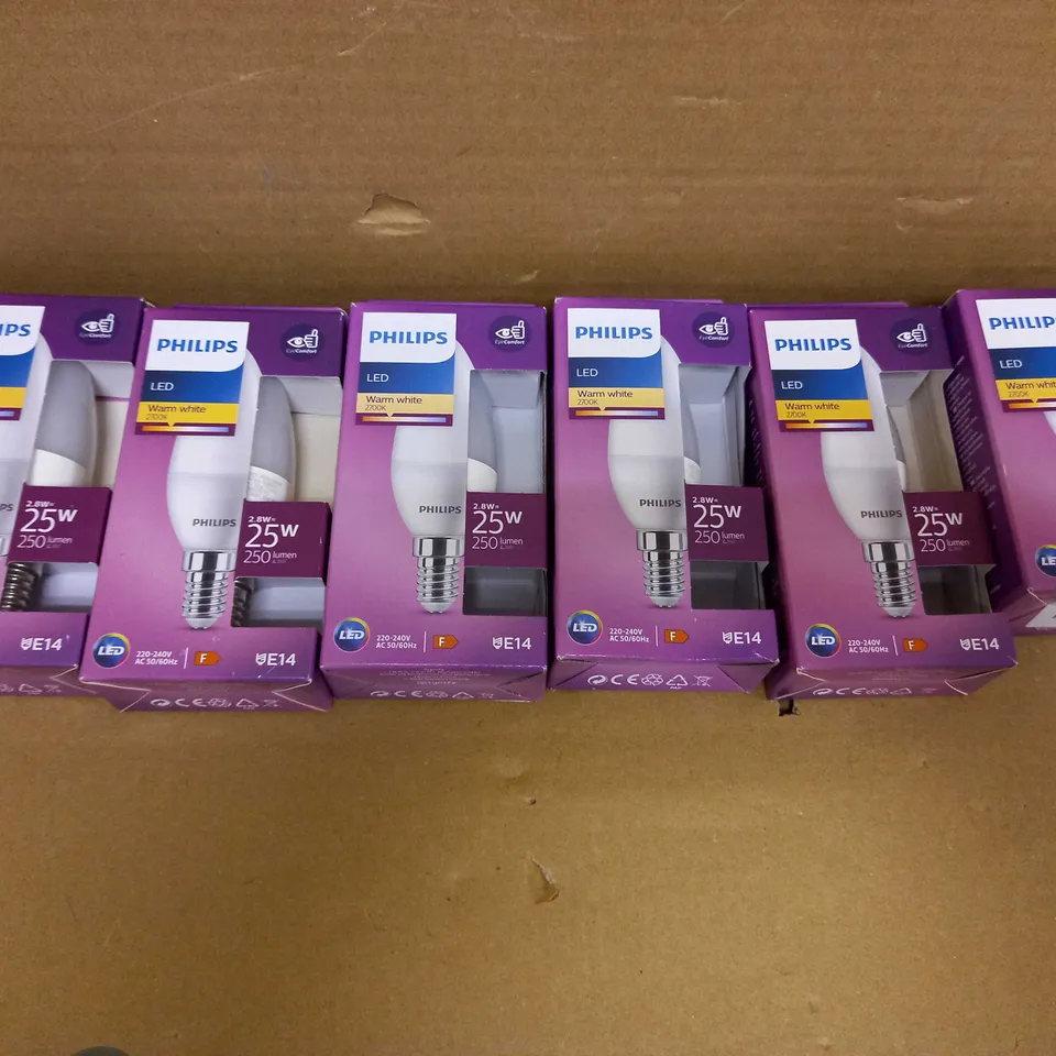 LOT OF 6 ASSORTED PHILIPS LIGHT BULBS TO INCLUDE 5 X LED WEARM WHITE 25W 2700K BULBS & 1 X LED WARM WHITE 40W 2700K BULB 