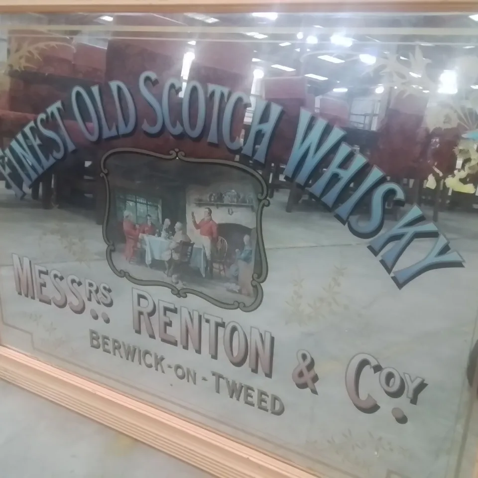 EX PUB DISPLAY ANTIQUE FRAMED ADVERTISEMENT MIRROR - "FINEST OLD SCOTCH WHISKEY"