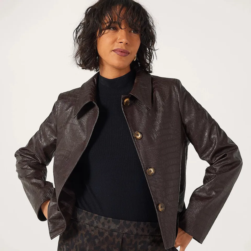 HELENE BERMAN MOCK CROC LEATHER EFFECT CROPPED JACKET