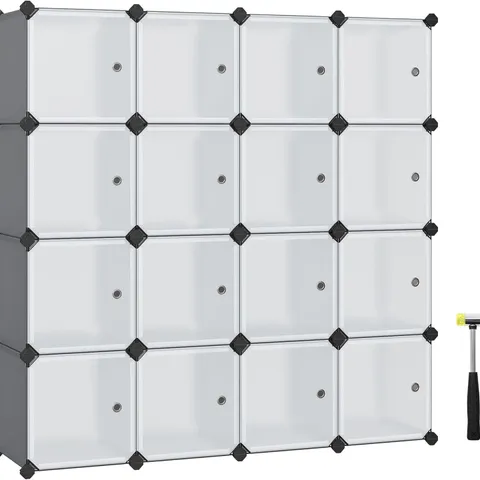 BOXED SONGMICS 16-CUBE STORAGE UNIT, SHOE RACK, STACKABLE CUBES, PLASTIC CLOSET CABINET - GREY