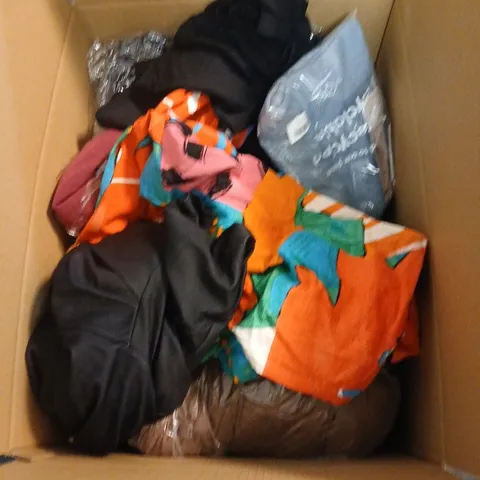 BOX OF APPROXIMATELY 25 ASSORTED CLOTHING ITEMS IN VARIOUS STYLES , COLOURS AND SIZES 