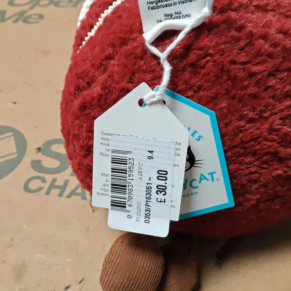 JELLYCAT CHERI CAKE PLUSH TOY – RED CAKE-SHAPED SOFT TOY WITH WHITE ICING