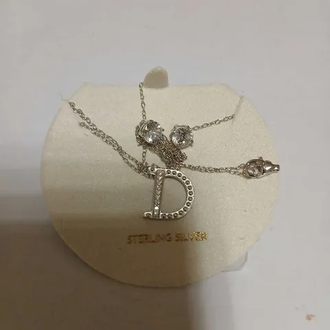 DIAMONIQUE 1.9CT TW INITIAL PENDANT & EARRING SET IN BAUBLE STERLING SILVER 