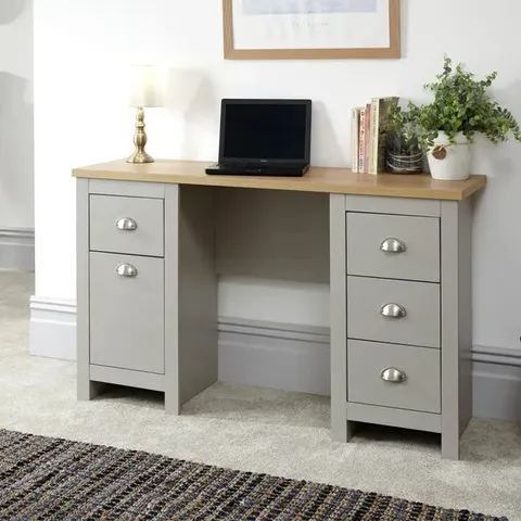 BOXED GFW LANCASTER 4 DRAWER STUDY DESK GREY (2 BOXES)