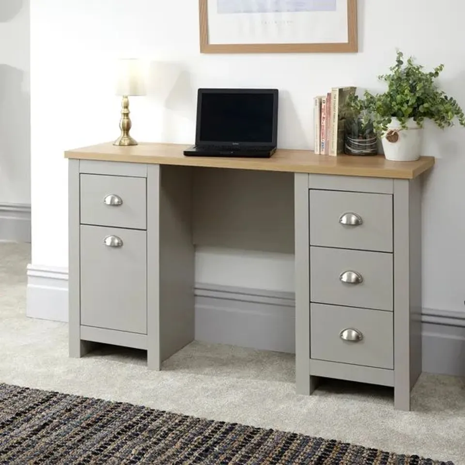 BOXED GFW LANCASTER 4 DRAWER STUDY DESK GREY (2 BOXES)