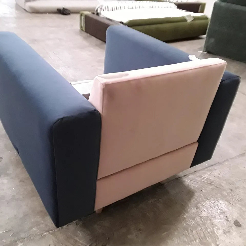QUALITY DESIGNER ARMCHAIR - PINK/BLUE FABRIC