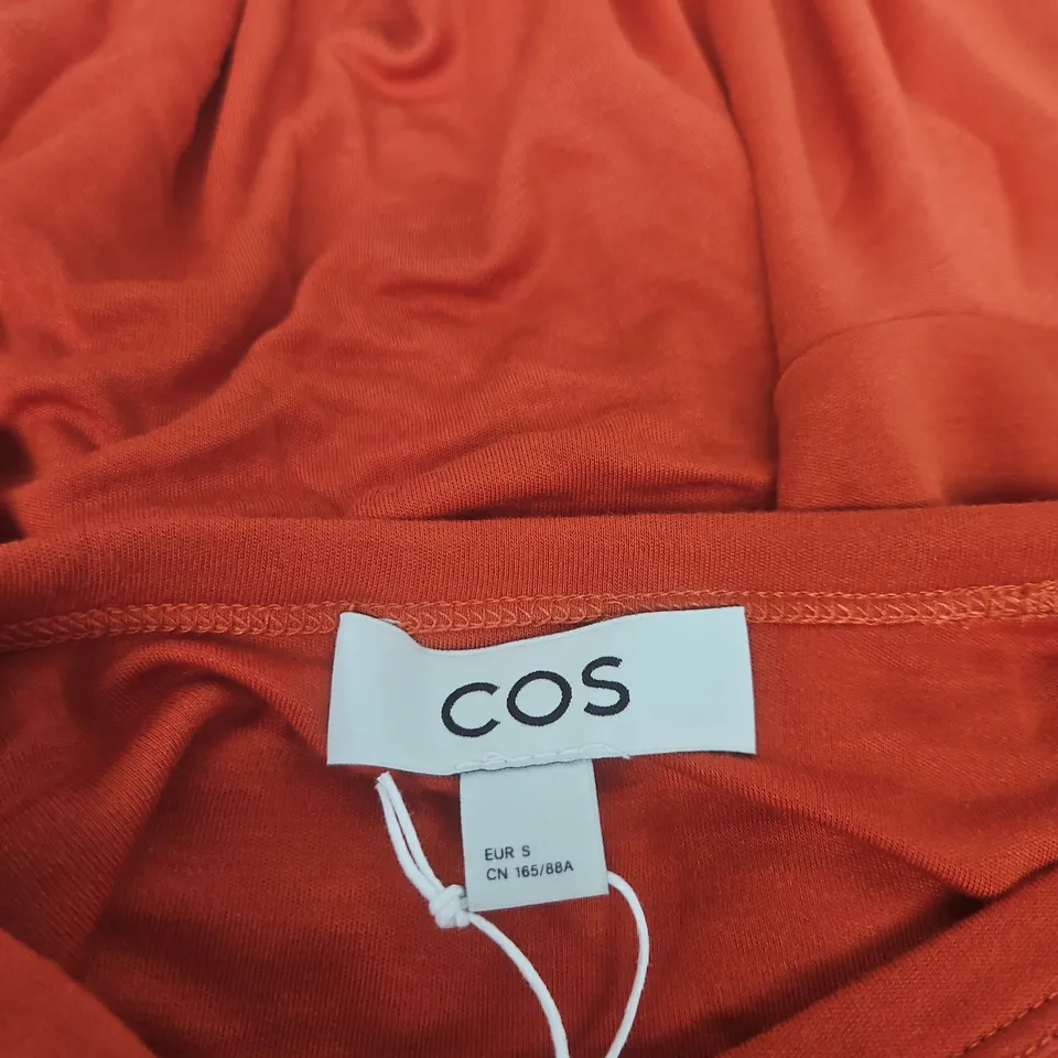COS SLEEVELESS ORANGE-RED DRAPED DRESS, UK SIZE 8-10 (EU S)