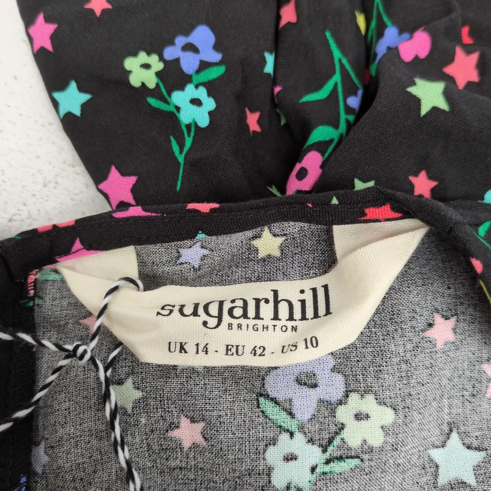 SUGARHILL BRIGHTON MARY JANE MIDI DRESS – BLACK WITH RAINBOW SPRIGS (UK 14)
