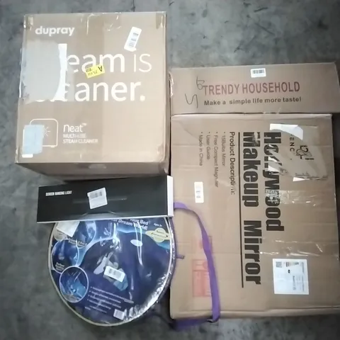 PALLET OF HOUSEHOLD ITEMS TO INCLUDE STEAM CLEANERS, POP UP TENTS AND MIRRORS ECT