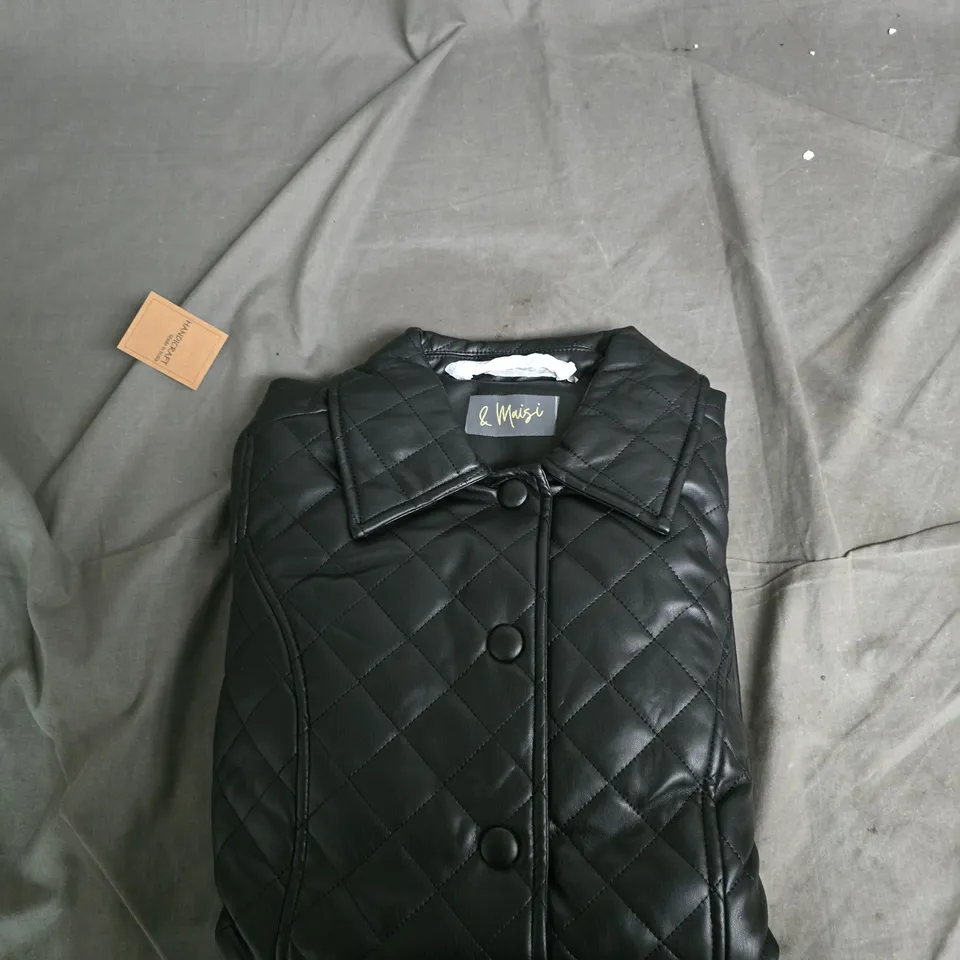 L MAISI QUILTED LEATHER-EFFECT PUFFER JACKET, BLACK, UK 10