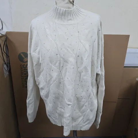 APRICOT WHITE KNIT JUMPER WITH PEARL EMBELLISHMENTS SIZE M
