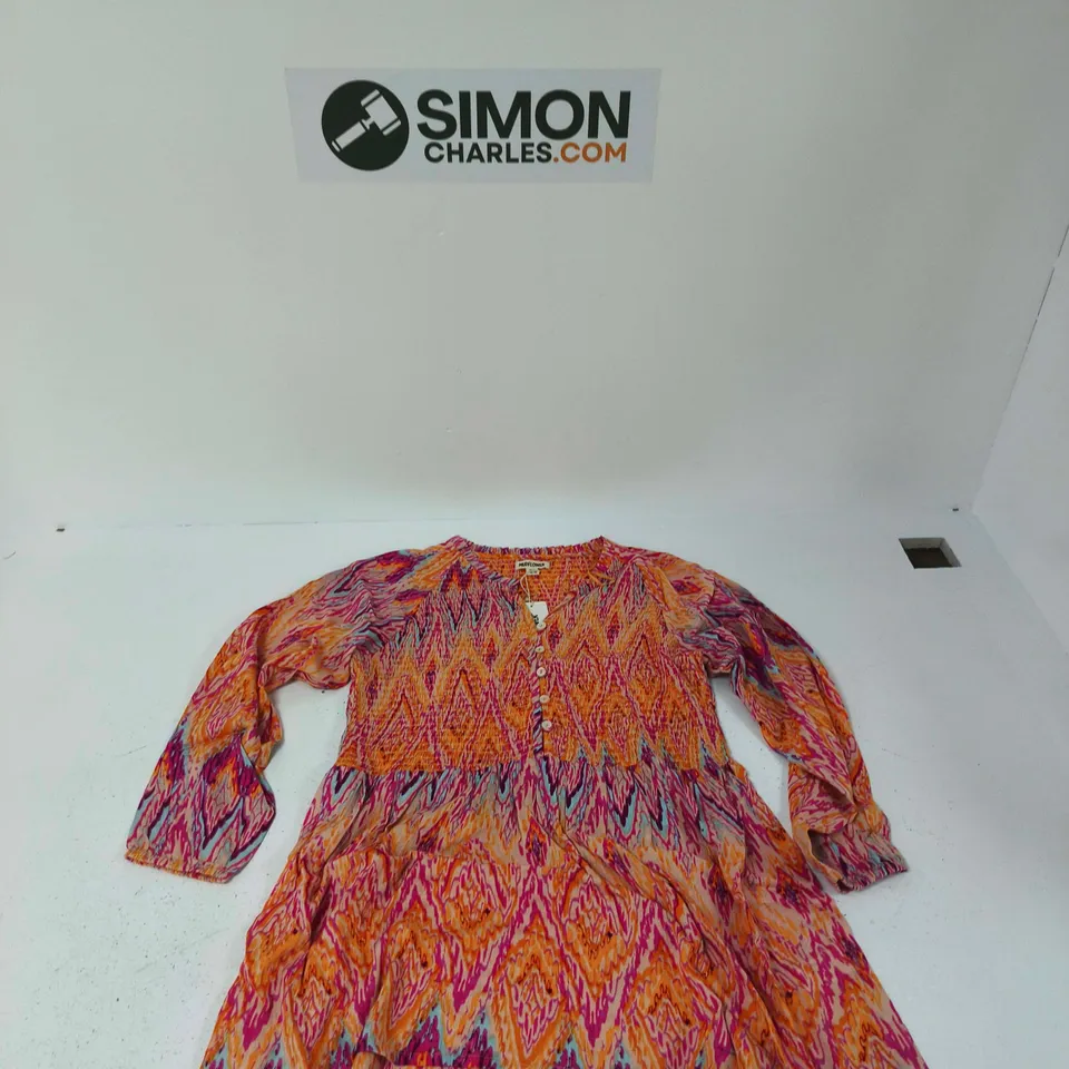 MUDFLOWER WOMEN'S DRESS – BRIGHT ZIGZAG PRINT, UK 14 (EU 42)