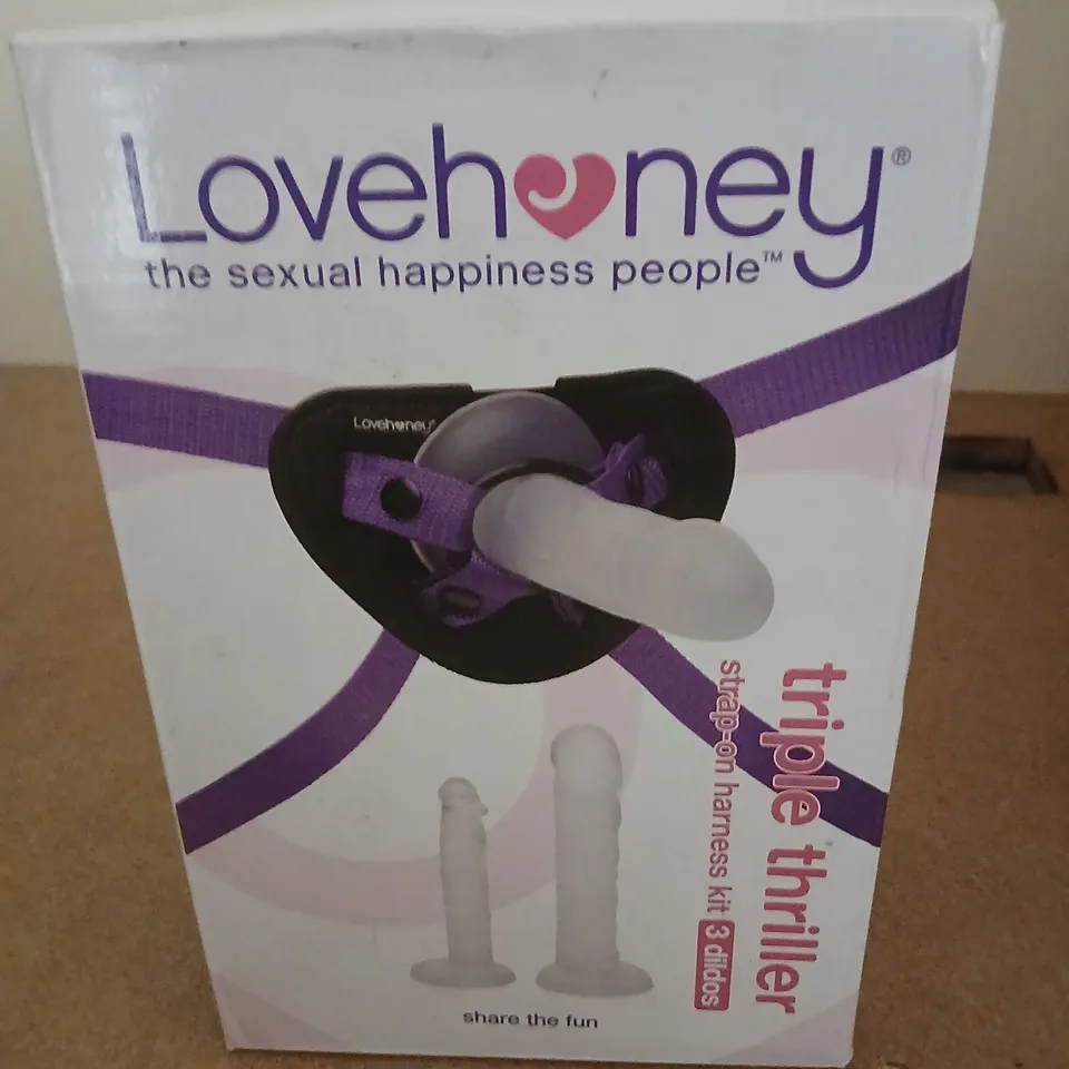 LOVEHONEY STRAP-ON HARNESS KIT WITH THREE DILDOS (BOXED)