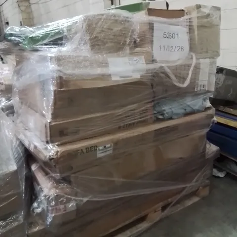 PALLET OF ASSORTED HOUSEHOLD GOODS AND PRODUCTS TO INCLUDE;SOFA BED,WALKING PAD,PVC FLOORING PACK