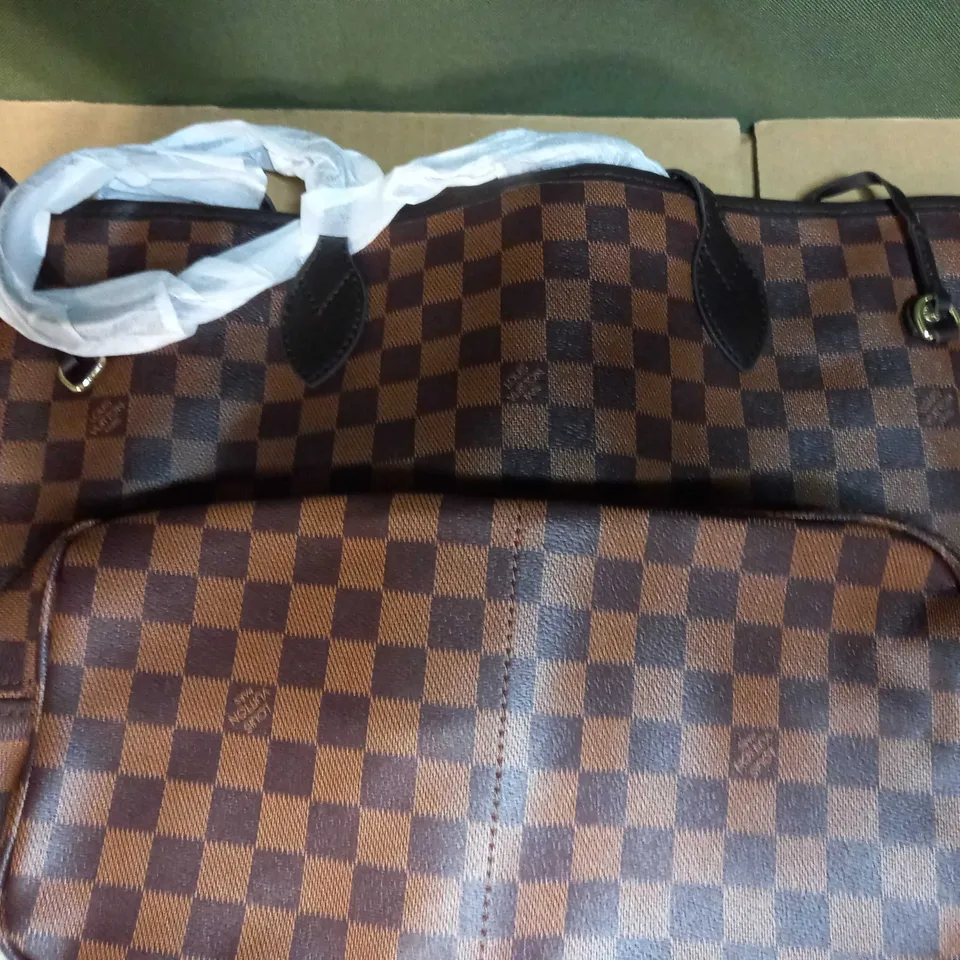 LOUIS VUITTON BROWN CHECK/LOGO LARGE HANDBAG