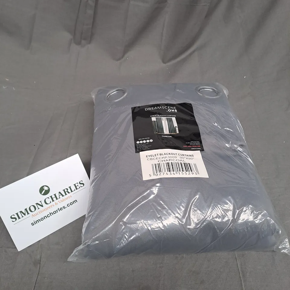 SEALED DREAMSCENE BY OHS EYELET BLACKOUT CURTAINS - 90" X 90" CHARCOAL  