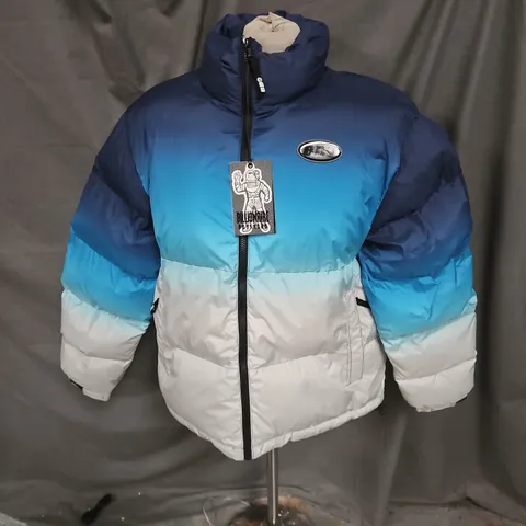 BILLIONAIRE BOYS CLUB REFLECTIVE BB ASTRO PUFFER JACKET IN BLUE/GREY SIZE L
