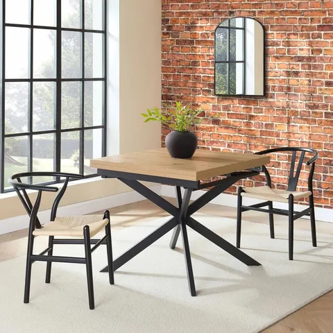 BOXED DUSK BROOKE SQUARE EXTENDABLE 4-8 SEATER DINING TABLE - WOOD TOP/BLACK LEGS (2 BOXES)