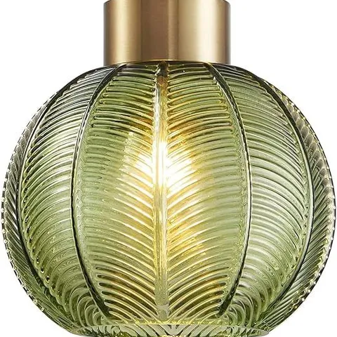 BOXED BRITALIA ANTIQUE GOLD AND GREEN RIBBED GLASS VINTAGE RETRO EASY FIT GLOBE DOME PENDANT SHADE 20.5CM