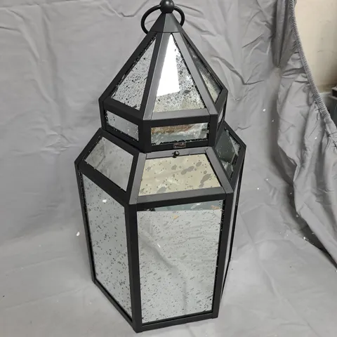 HOME STORIES MERCURY GLASS LARGE LANTERN WITH RICE LIGHTS
