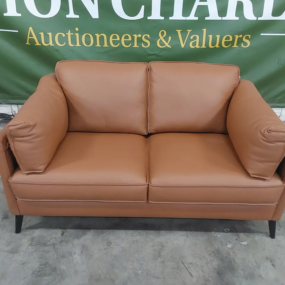 DESIGNER SASHA 2 SEATER TAN LEATHER SOFA