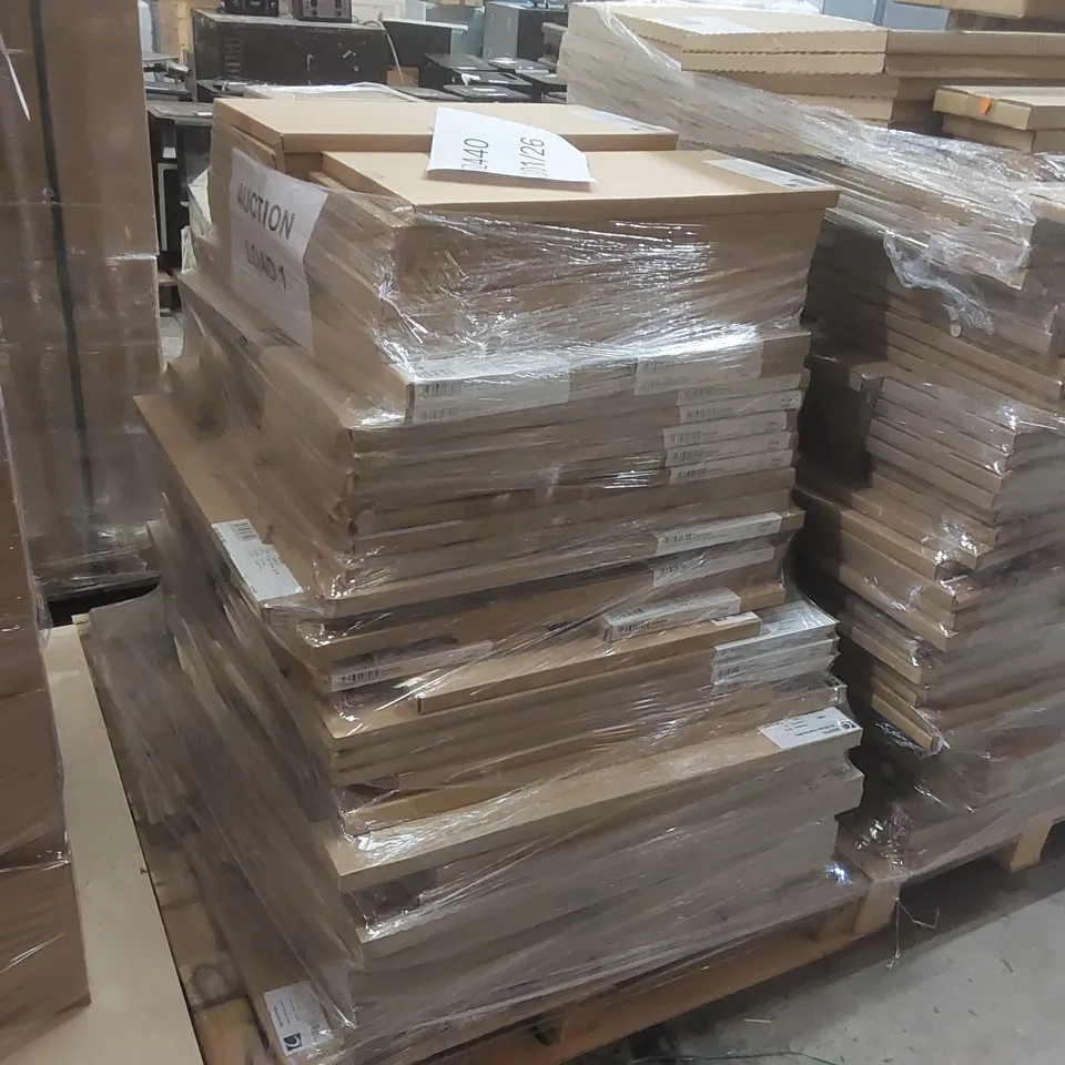 PALLET CONTAINING A LARGE QUANTITY OF ASSORTED BATHROOM FURNITURE PARTS INCLUDING: PENTLAND BASE DOORS, VANITY PELMET PANEL ECT