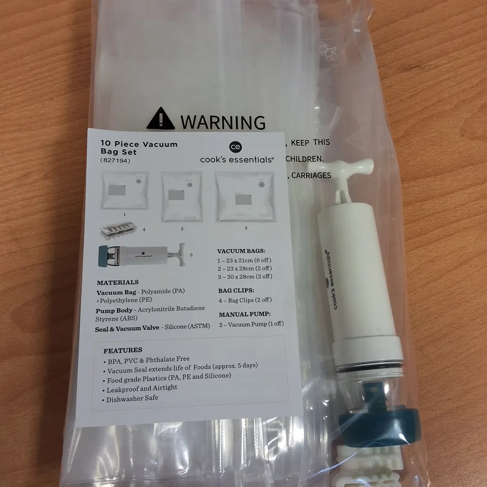 LOT OF 24 10-PIECE BOXES OF COOKS'S ESSENTIALS VACUUM BAG SETS